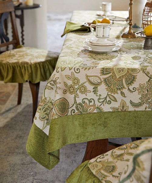 Table Cover for Dining Room Table, Flower Pattern Linen Tablecloth for Round Table, Modern Kitchen Table Cover, Simple Modern Rectangle Tablecloth Ideas for Oval Table-Paintingforhome