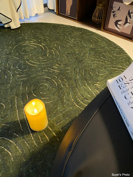 Bedroom Abstract Modern Area Rugs, Green Contemporary Modern Rugs, Geometric Round Rugs for Dining Room, Mid Century Round Modern Rugs under Chairs-Paintingforhome