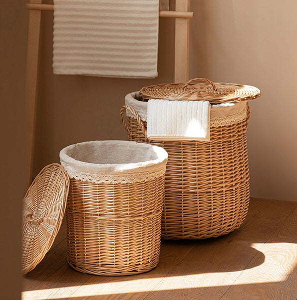 Hand-woven Wicker Storage Basket for Clothes, Large Round Storage Basket for Clothes, Willow Weaving Baskets for Clothes, Extra Large Kitchen Storage Baskets-Paintingforhome