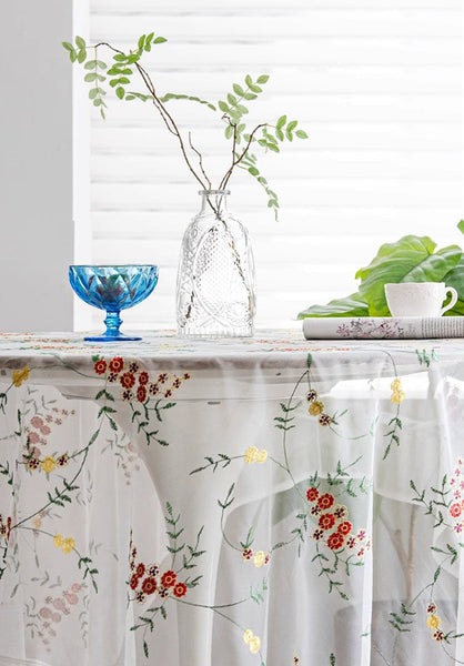 Spring Flower Rectangular Tablecloth for Oval Table, Extra Large Lace Tablecloths, Lace Embroidered Table Covers, Rectangular Table Covers for Coffee Table-Paintingforhome