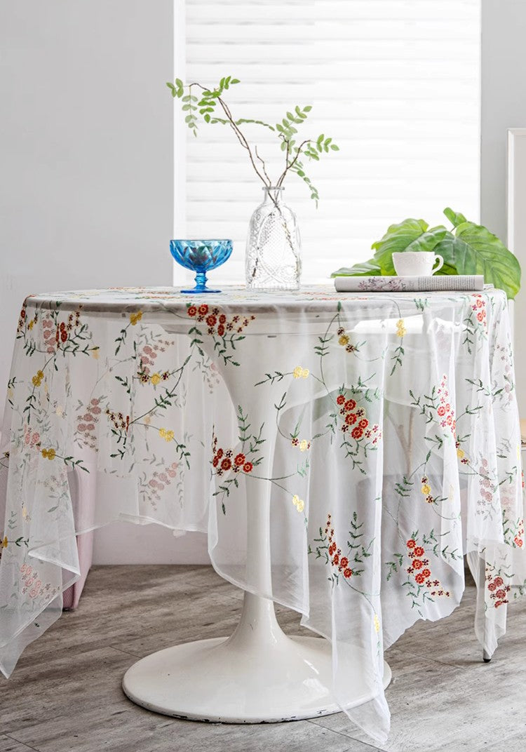 Spring Flower Rectangular Tablecloth for Oval Table, Extra Large Lace Tablecloths, Lace Embroidered Table Covers, Rectangular Table Covers for Coffee Table-Paintingforhome