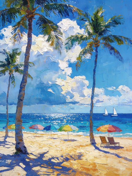 Hand Painted Canvas Wall Art, Palm Trees and Peaceful Seas, Beach Seashore Paintings, Original Artwork, Small Oil Paintings, Heavy Texture Artwork, Small Canvas Paintings-Paintingforhome