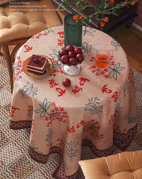 Linen Tablecloth for Round Table, Rustic Flower Pattern Farmhouse Table Cloth for Dining Room Table, Modern Rectangle Tablecloth Ideas for Coffee Table-Paintingforhome