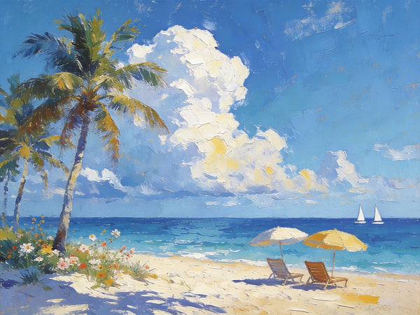 Beachside Bliss, Seashore Beach Painting, Small Oil Paintings, Original Landscape Paintings, Buy Painting Online, Hand Painted Canvas Art, Heavy Texture Artwork-Paintingforhome