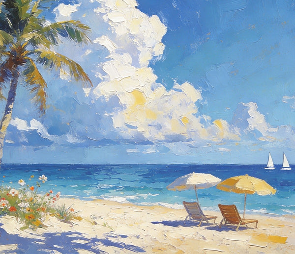 Beachside Bliss, Seashore Beach Painting, Small Oil Paintings, Original Landscape Paintings, Buy Painting Online, Hand Painted Canvas Art, Heavy Texture Artwork-Paintingforhome