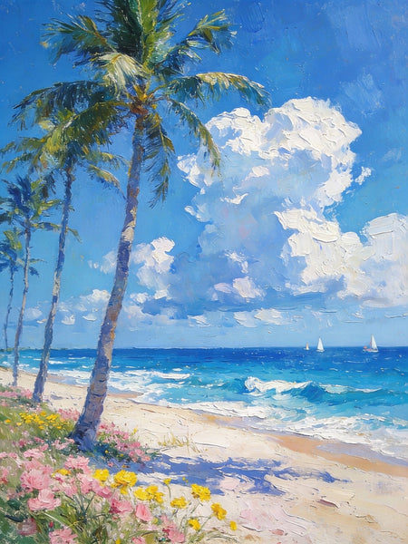 Sandy Shores and Palm Trees, Beach Palm Tree Paintings, Original Artwork, Seashore Painting, Small Oil Paintings, Hand Painted Canvas Wall Art, Heavy Texture Artwork, Small Canvas Paintings-Paintingforhome