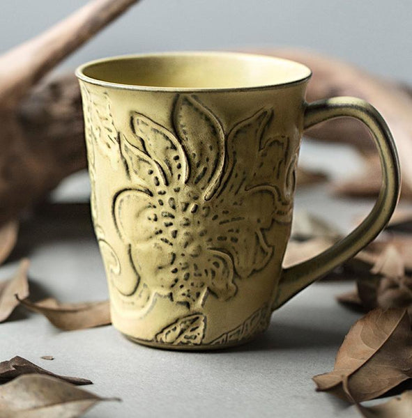 Brown Ceramic Coffee Mug, Large Capacity Coffee Cups, Anniversary Gifts, Stoneware Coffee Mugs, Handmade Pottery Coffee Mug-Paintingforhome