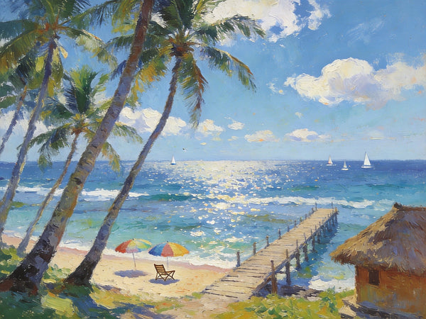 Tropical Beach Dream, Seashore Beach Paintings, Small Wall Art Paintings, Hand Painted Canvas Art, Small Oil Paintings, Landscape Canvas Paintings, Original Canvas Paintings-Paintingforhome