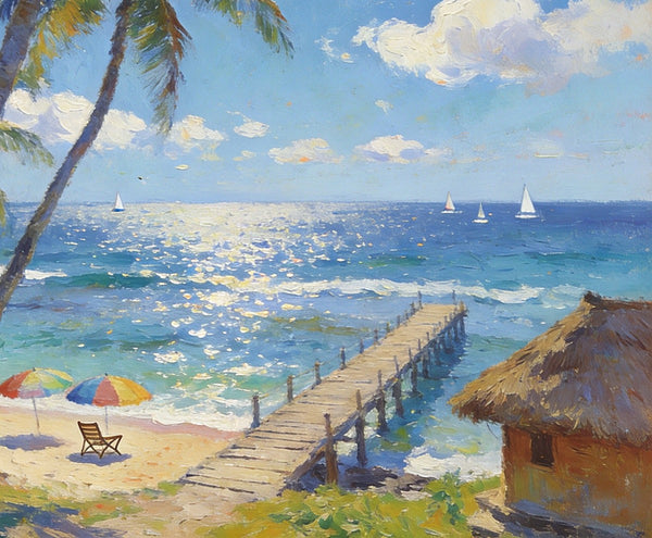 Tropical Beach Dream, Seashore Beach Paintings, Small Wall Art Paintings, Hand Painted Canvas Art, Small Oil Paintings, Landscape Canvas Paintings, Original Canvas Paintings-Paintingforhome