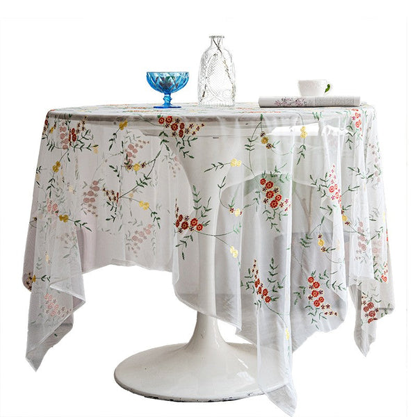 Spring Flower Rectangular Tablecloth for Oval Table, Extra Large Lace Tablecloths, Lace Embroidered Table Covers, Rectangular Table Covers for Coffee Table-Paintingforhome