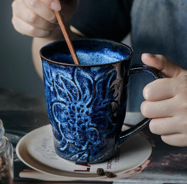 Brown Ceramic Coffee Mug, Large Capacity Coffee Cups, Anniversary Gifts, Stoneware Coffee Mugs, Handmade Pottery Coffee Mug-Paintingforhome