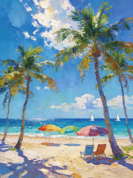 Seaside Relaxation Spot, Seashore Painting, Beach Palm Tree Paintings, Original Artwork, Small Oil Paintings, Hand Painted Canvas Art, Heavy Texture Wall Art Paintings, Small Paintings On Canvas-Paintingforhome