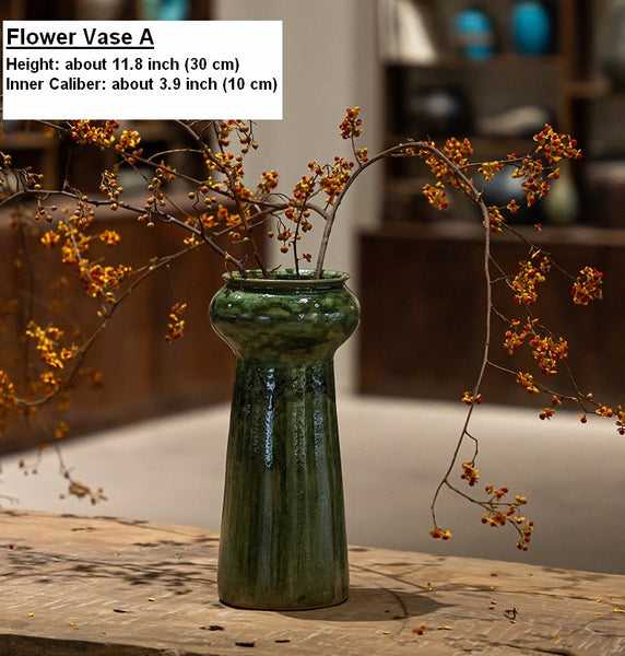 Ceramic Bouquet Vases, Green Flower Vases on Table, Porcelain Flower Vases, Dining Table Centerpiece, Handmade Water Holding Flower Vase-Paintingforhome