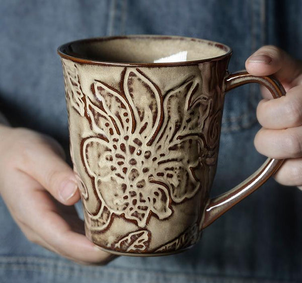 Green Ceramic Coffee Mug, Birthday Gifts, Stoneware Coffee Mugs, Handmade Pottery Coffee Mug, Large Capacity Coffee Cups-Paintingforhome