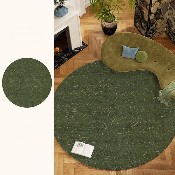 Bedroom Abstract Modern Area Rugs, Green Contemporary Modern Rugs, Geometric Round Rugs for Dining Room, Mid Century Round Modern Rugs under Chairs-Paintingforhome