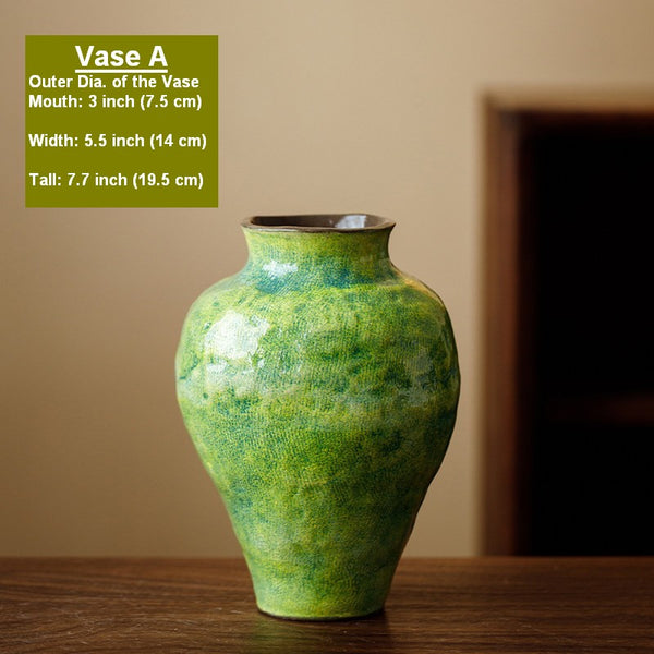 Modern Pottery Flower Vases, Handmade Water Holding Flower Vases, Pottery Bud Vases, Large Green Flower Vases on Table, Centerpiece on Dining Table-Paintingforhome