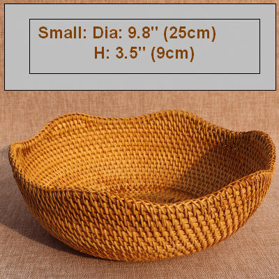 Small Round Storage Basket, Woven Rattan Basket, Fruit Basket for Kitchen, Storage Basket for Dining Room-Paintingforhome