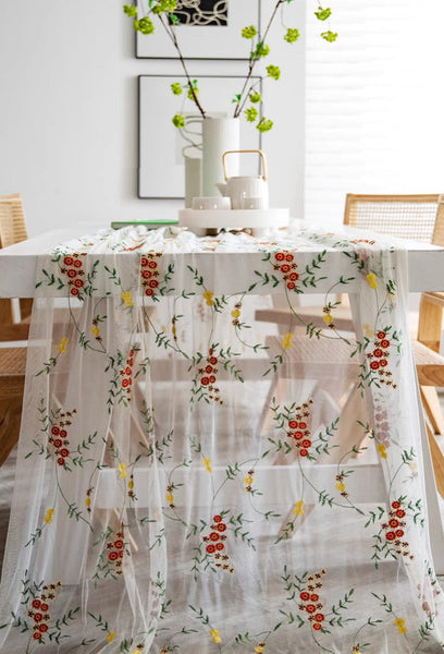 Spring Flower Rectangular Tablecloth for Oval Table, Extra Large Lace Tablecloths, Lace Embroidered Table Covers, Rectangular Table Covers for Coffee Table-Paintingforhome
