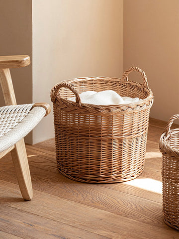 Round Storage Basket for Clothes, Natural Hand-woven Wicker Storage Basket for Clothes, Extra Large Kitchen Storage Baskets, Willow Weaving Baskets for Clothes-Paintingforhome