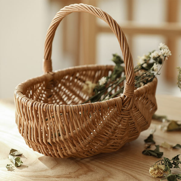 Natural Fruit Basket, Kitchen Storage Baskets, Natural Hand-woven Wicker Storage Basket, Large Picnic Food Basket with Handle, Lovely Willow Weaving Baskets for Vegetable-Paintingforhome