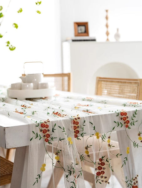 Spring Flower Rectangular Tablecloth for Oval Table, Extra Large Lace Tablecloths, Lace Embroidered Table Covers, Rectangular Table Covers for Coffee Table-Paintingforhome