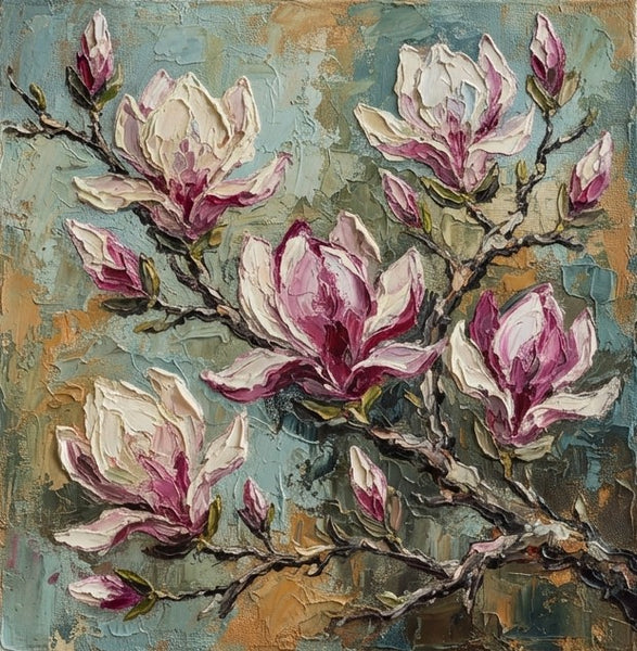 Magnolia Flower Painting, Impasto Heavy Texutre Art, Still Life Painting, Small Canvas Artwork for Sale, Hand Painted Canvas Art, Original Flower Paintings
