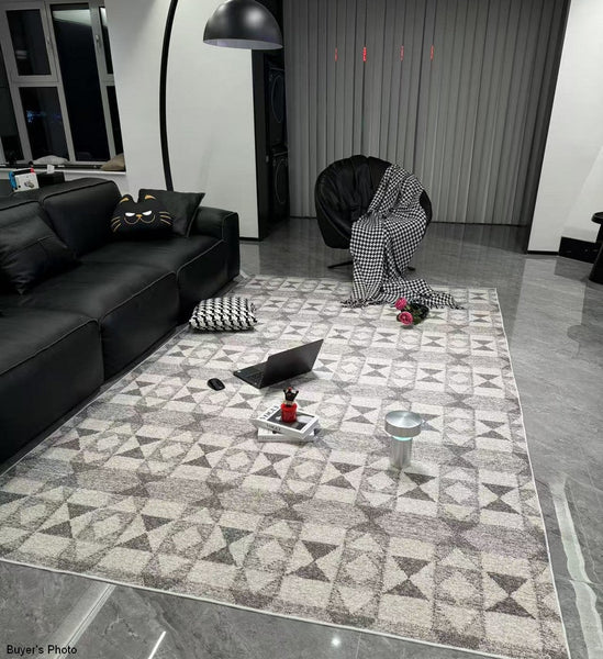 Modern Floor Rugs for Bedroom, Extra Large Geometric Modern Rugs for Office, Large Gray Floor Rugs for Living Room, Dining Room Floor Rug-Paintingforhome