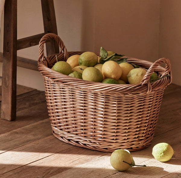 Willow Weaving Baskets for Vegetable, Natural Fruit Basket, Kitchen Storage Baskets, Large Picnic Food Basket with Handle, Natural Hand-woven Wicker Storage Basket-Paintingforhome