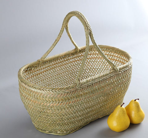 Lovely Bamboo Baskets for Vegetable, Natural Fruit Basket Kitchen Storage Baskets, Picnic Food Basket with Handle, Large Natural Hand-woven Bamboo Basket-Paintingforhome