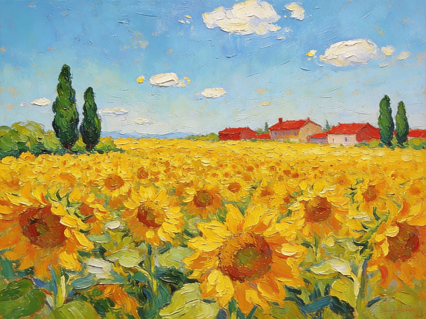 Enchanting Provence Sunflower Fields, Original Canvas Paintings, Palette Knife Oil Paintings, Small Landscape Paintings, Landscape Paintings on Canvas, Hand Painted Canvas Art-Paintingforhome