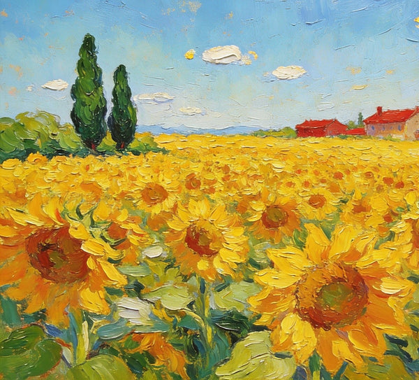 Enchanting Provence Sunflower Fields, Original Canvas Paintings, Palette Knife Oil Paintings, Small Landscape Paintings, Landscape Paintings on Canvas, Hand Painted Canvas Art-Paintingforhome
