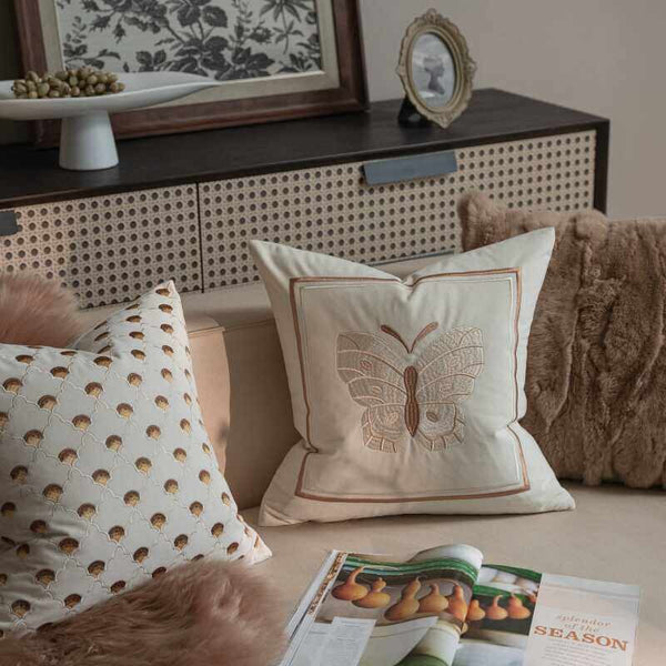 Modern Decorative Pillows for Bedroom, Decorative Pillow Arrangement Ideas for Couch, Embroidered Butterfly Pillow Covers, Large Decorative Throw Pillows for Living Room-Paintingforhome