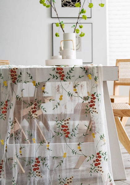 Spring Flower Rectangular Tablecloth for Oval Table, Extra Large Lace Tablecloths, Lace Embroidered Table Covers, Rectangular Table Covers for Coffee Table-Paintingforhome