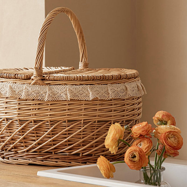 Extra Large Kitchen Storage Baskets, Picnic Storage Basket with Handle, Natural Hand-woven Wicker Storage Basket, Lovely Willow Weaving Baskets for Vegetable, Natural Fruit Storage Baskets-Paintingforhome