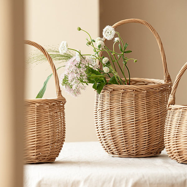 Wicker Storage Basket for Kitchen, Hand-woven Picnic Food Basket with Handle, Willow Weaving Baskets for Vegetable, Natural Fruit Basket, Storage Basket for Shelves-Paintingforhome