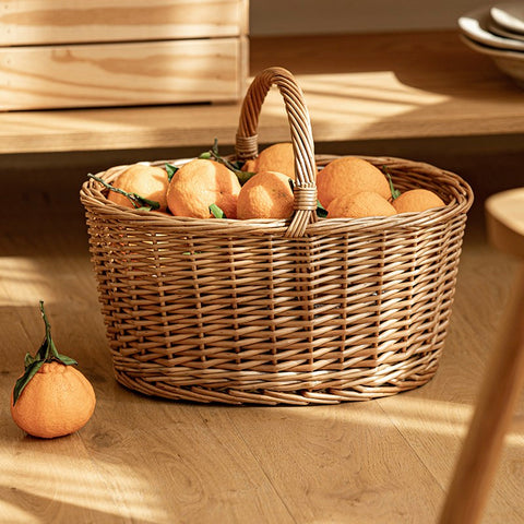 Small Picnic Storage Basket with Handle, Hand-woven Wicker Storage Basket, Willow Weaving Baskets for Vegetable, Natural Fruit Basket, Kitchen Storage Baskets-Paintingforhome