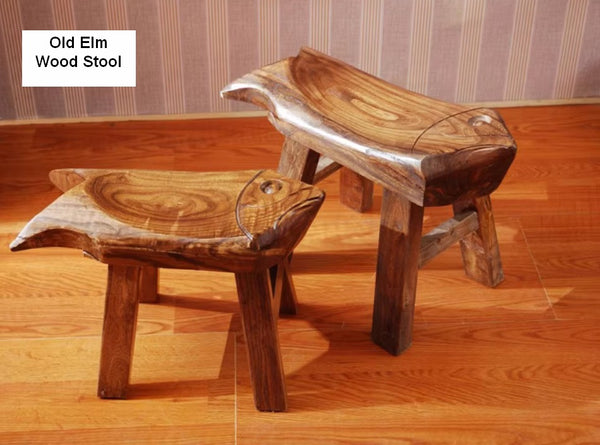 Solid Wood low Stool, Creative Shoe-changing Stool, Handmade Vintage Old Elm Wood Stool, Children's Wooden Stool, Sofa Stool, Dining Table Stool-Paintingforhome
