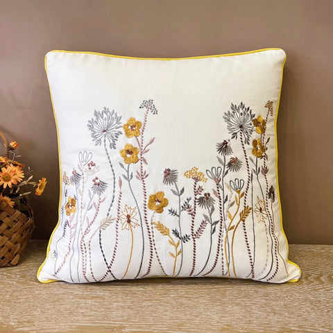 Simple Decorative Throw Pillows for Couch, Spring Flower Decorative Throw Pillows, Embroider Flower Cotton Pillow Covers, Farmhouse Sofa Decorative Pillows-Paintingforhome