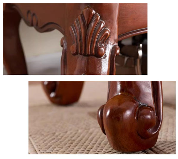 Rubber Wood Footstool, Vintage Brown Leather Stool, Genuine Leather Solid Wood Entry Bench, Farmhouse Entryway Bench, Leather Lounge Chair Modern, Dressing Table Stool-Paintingforhome