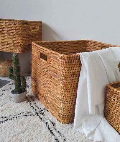 Oversized Laundry Storage Baskets, Round Storage Baskets, Storage Baskets for Clothes, Extra Large Rattan Storage Baskets, Storage Baskets for Bathroom-Paintingforhome