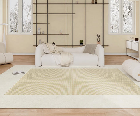 Abstract Modern Rugs for Living Room, Cream Color Contemporary Soft Rugs Next to Bed, Dining Room Modern Floor Carpets, Modern Rug Ideas for Bedroom-Paintingforhome