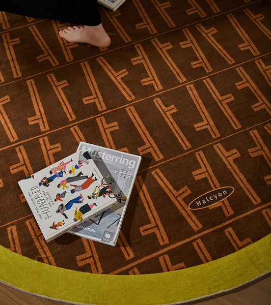 Mid Century Circular Rugs for Bedroom, Abstract Contemporary Round Rugs under Chairs, Modern Rugs for Dining Room, Geometric Modern Rugs for Living Room-Paintingforhome