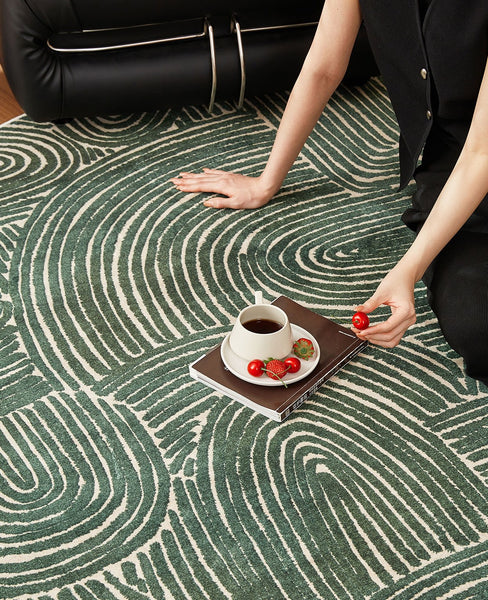 Green Contemporary Modern Rugs, Geometric Round Rugs for Dining Room, Mid Century Round Modern Rugs under Chairs, Bedroom Abstract Modern Area Rugs-Paintingforhome