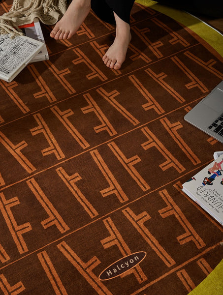 Mid Century Circular Rugs for Bedroom, Abstract Contemporary Round Rugs under Chairs, Modern Rugs for Dining Room, Geometric Modern Rugs for Living Room-Paintingforhome