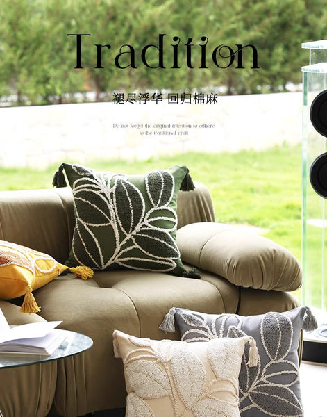 Contemporary Modern Sofa Pillow Covers, Square Modern Throw Pillows for Couch, Leaf Decorative Pillows for Bedroom, Modern Decorative Pillows for Interior Design-Paintingforhome