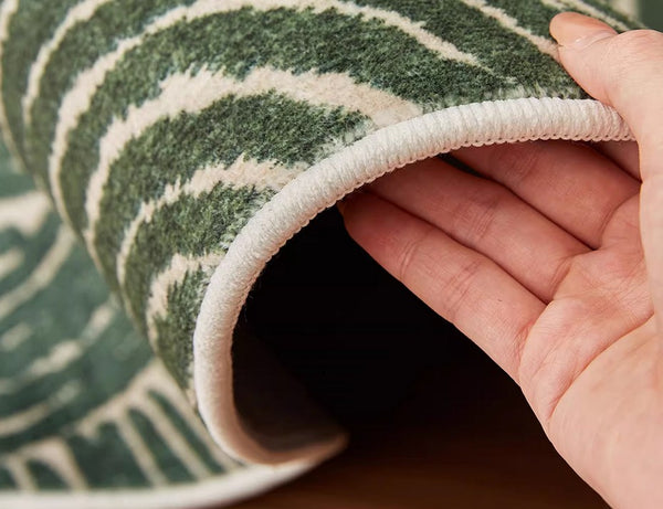 Green Contemporary Modern Rugs, Geometric Round Rugs for Dining Room, Mid Century Round Modern Rugs under Chairs, Bedroom Abstract Modern Area Rugs-Paintingforhome