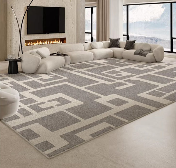 Geometric Modern Rugs for Living Room, Gray Modern Rugs for Bedroom, Contemporary Area Rugs for Dining Room-Paintingforhome