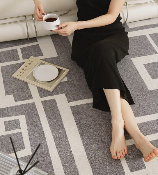 Geometric Modern Rugs for Living Room, Gray Modern Rugs for Bedroom, Contemporary Area Rugs for Dining Room-Paintingforhome