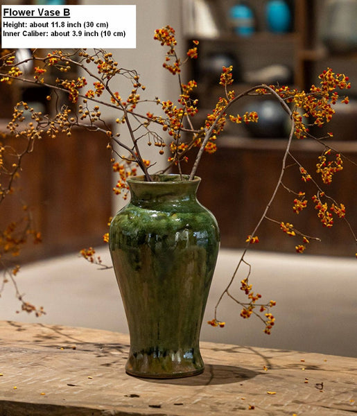 Ceramic Bouquet Vases, Green Flower Vases on Table, Porcelain Flower Vases, Dining Table Centerpiece, Handmade Water Holding Flower Vase-Paintingforhome