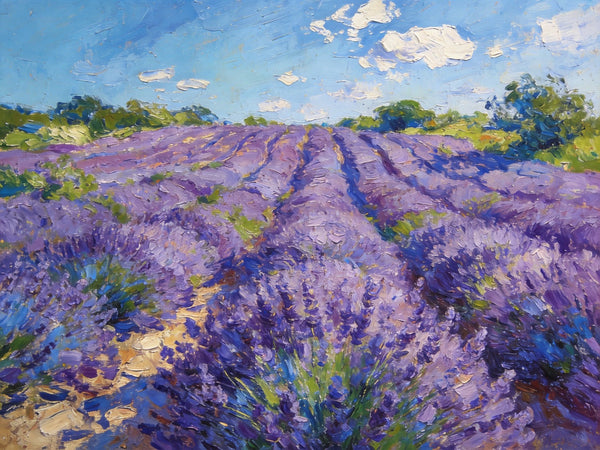 Vibrant Provence Lavender Landscape, Original Wall Art Paintings, Landscape Paintings for Living Room, Small Paintings on Canvas, Landscape Oil Paintings, Hand Painted Canvas Art-Paintingforhome